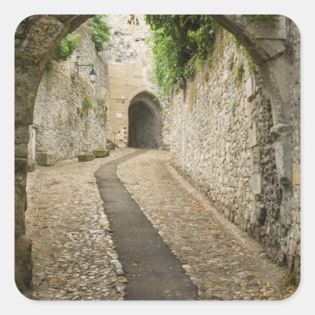 Pegatina Cuadrada Calle de adoquines grises, Francia (Anverso)