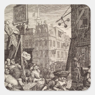 Pegatina Cuadrada Calle de la Cerveza de William Hogarth