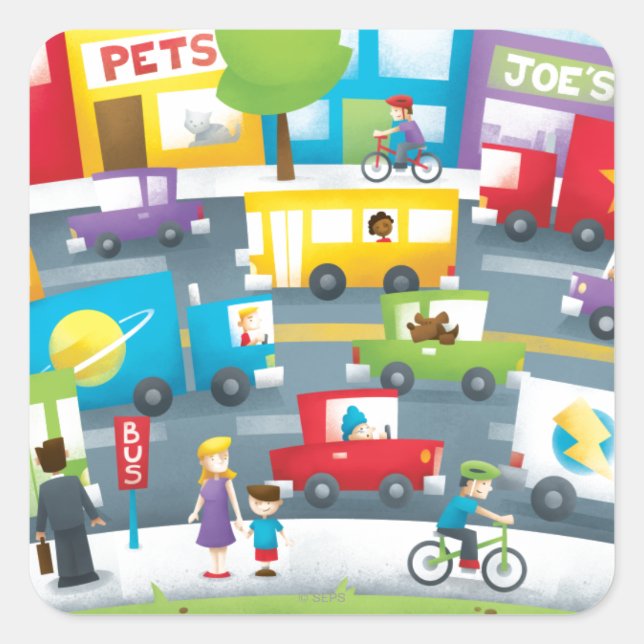 Pegatina Cuadrada Calle de la Ciudad (Anverso)