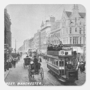 Pegatina Cuadrada Calle de mercado, Manchester, c.1910