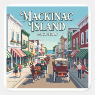 Pegatina Cuadrada Calle Principal Histórica de la Isla Mackinac Mich