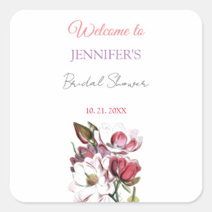 Pegatina Cuadrada Calligrafía Elegante Floral Bienvenida Ducha Brida