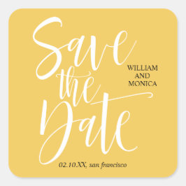 Pegatina Cuadrada Calligrafía negrita | boda moderno amarillo blanco