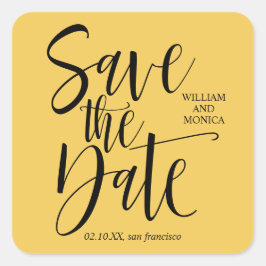Pegatina Cuadrada Calligrafía negrita | boda moderno amarillo negro