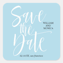 Pegatina Cuadrada Calligrafía negrita | boda moderno azul blanco