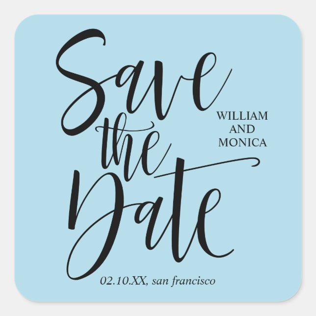 Pegatina Cuadrada Calligrafía negrita | boda moderno azul negro (Anverso)