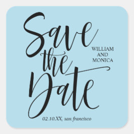 Pegatina Cuadrada Calligrafía negrita | boda moderno azul negro