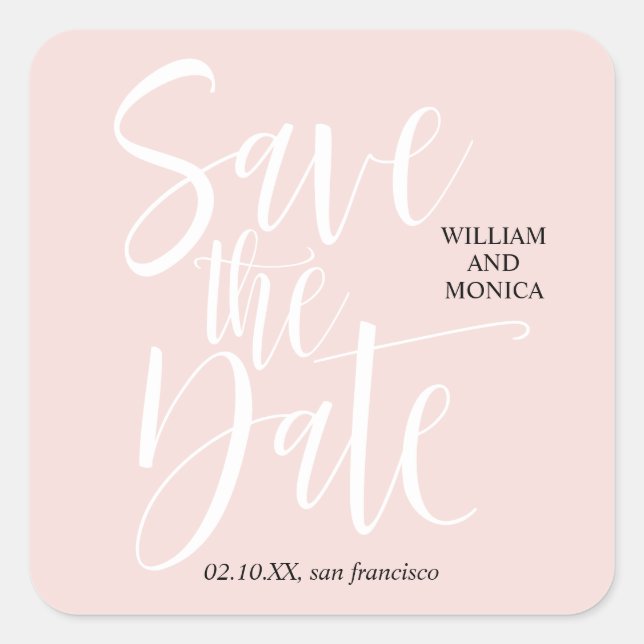 Pegatina Cuadrada Calligrafía negrita | boda moderno rosa blanco (Anverso)