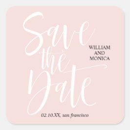 Pegatina Cuadrada Calligrafía negrita | boda moderno rosa blanco