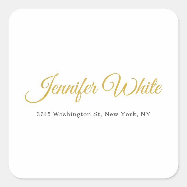 Pegatina Cuadrada Calligraphy Elegant Gold & White Bold Retro Name (Anverso)