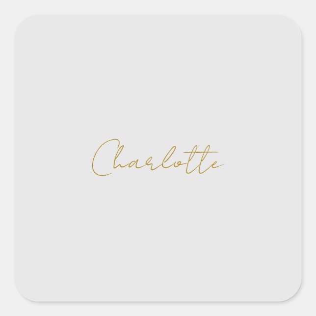 Pegatina Cuadrada Calligraphy Gold Color Gray Personalizado Personal (Anverso)