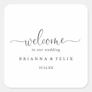 Pegatina Cuadrada Calligraphy Love Fancy Script Boda Bienvenida