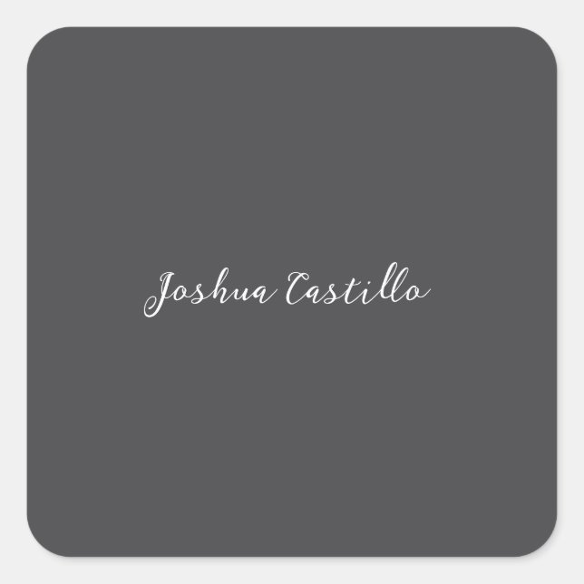 Pegatina Cuadrada Calligraphy Simple Grey Professional Name (Anverso)