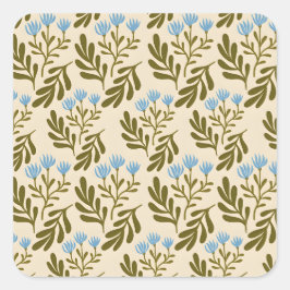 Pegatina Cuadrada  Calm and Natural: Blue Flower Seamless Pattern