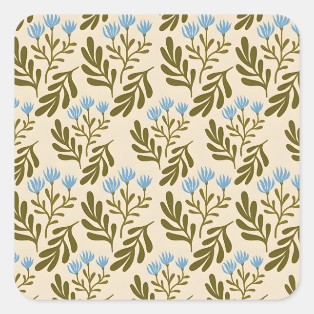 Pegatina Cuadrada  Calm and Natural: Blue Flower Seamless Pattern (Anverso)