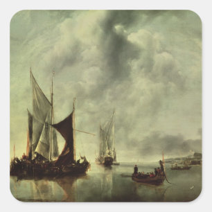 Pegatina Cuadrada Calma o, barcos cerca de la costa, después de 1651