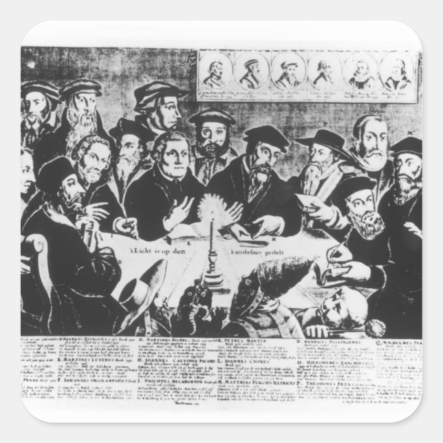 Pegatina Cuadrada Calvin y Luther (grabado) (Anverso)