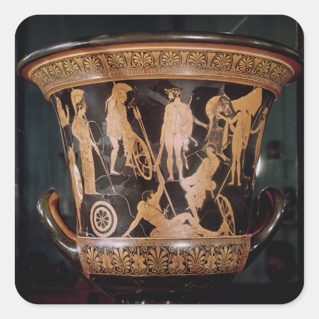 Pegatina Cuadrada Calykrater, figura roja atética (Anverso)