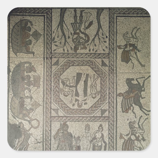 Pegatina Cuadrada Calzada mosaica de la villa romana en Low (Anverso)