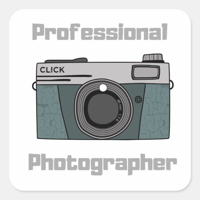Pegatina Cuadrada Cámara de fotógrafo profesional vintage retro (Anverso)