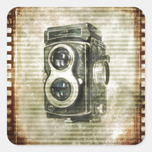 Pegatina Cuadrada cámara del vintage de la fotografía del fotógra