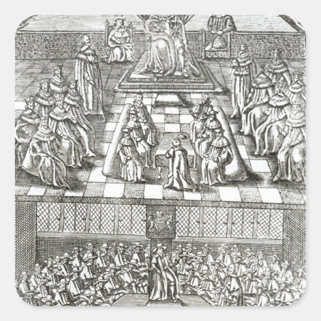 Pegatina Cuadrada Cámaras del Parlamento en 1640 (Anverso)