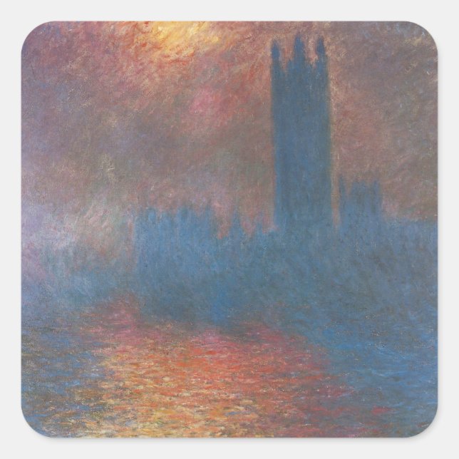Pegatina Cuadrada Cámaras del Parlamento, Londres, por Claude Monet (Anverso)