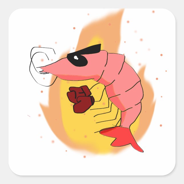 Pegatina Cuadrada Camarón Luchador de Descuento (Anverso)