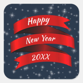 Pegatina Cuadrada Cambiar el texto del año Feliz Año Nuevo Año 20xx 
