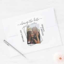 Pegatina Cuadrada Cambiar la fecha del Boda fotográfico de tipografí