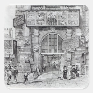 Pegatina Cuadrada Cambio de Exeter que muestra la entrada