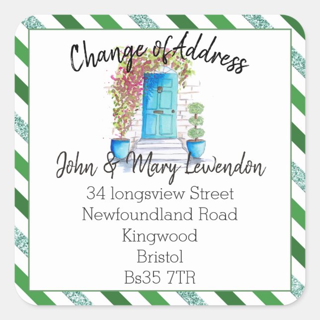 Pegatina Cuadrada Cambio de purpurina de la puerta delantera azul de (Anverso)