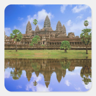 Pegatina Cuadrada Camboya, Kampuchea, templo de Angkor Wat.