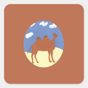 Pegatina Cuadrada Camel Whimsical en dunas del desierto