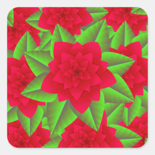 Pegatina Cuadrada Camellias rojas oscuras y hojas verdes