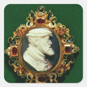 Pegatina Cuadrada Cameo con el retrato de Carlos I de España