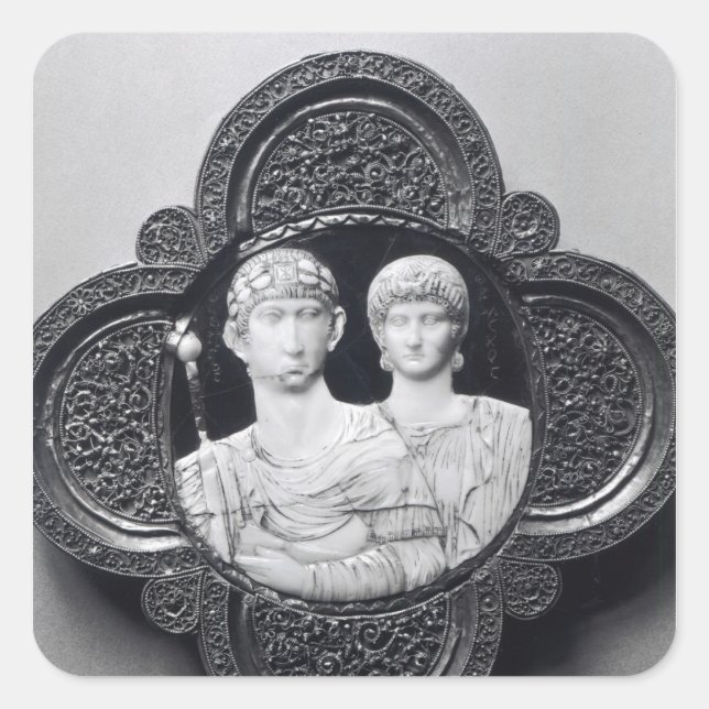Pegatina Cuadrada Cameo que representa al emperador Honorius y su es (Anverso)