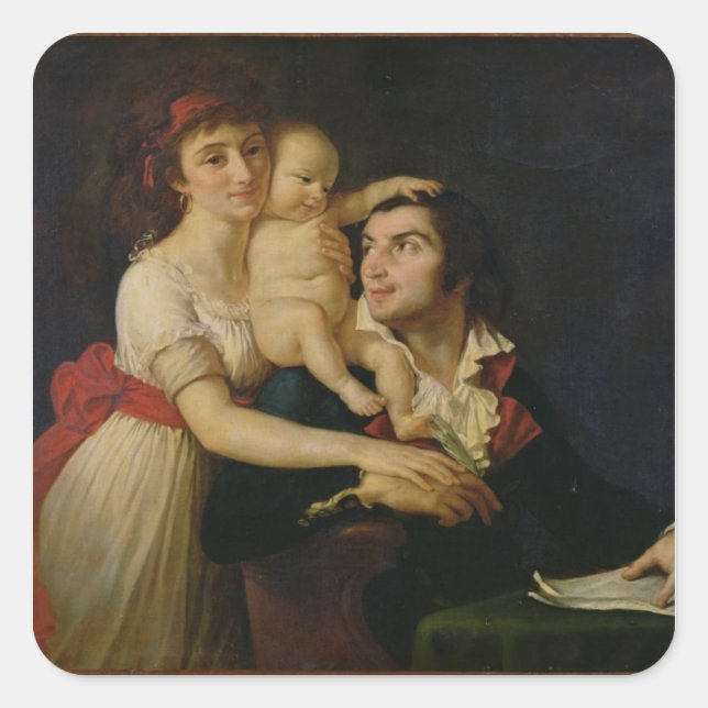 Pegatina Cuadrada Camille Desmoulins su esposa Lucile y sus (Anverso)