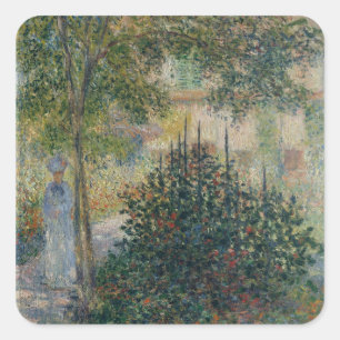 Pegatina Cuadrada Camille Monet en Garden Argenteuil