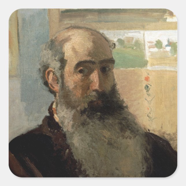 Pegatina Cuadrada Camille Pissarro | Autorretrato, 1873 (Anverso)