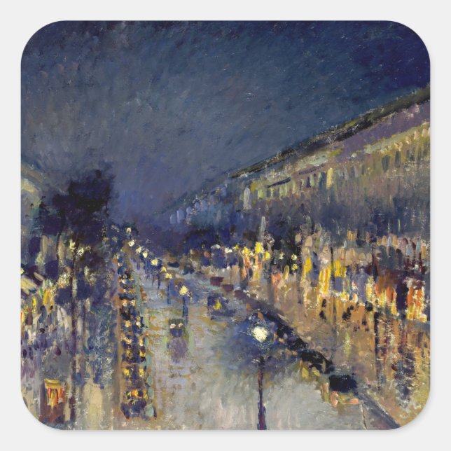 Pegatina Cuadrada Camille Pissarro - Boulevard Montmartre de noche (Anverso)