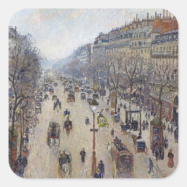 Pegatina Cuadrada Camille Pissarro - Boulevard Montmartre, mañana (Anverso)