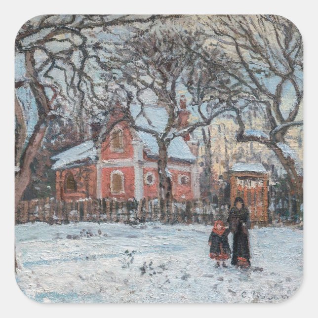 Pegatina Cuadrada Camille Pissarro - Chataigniers a Louvecienne (Anverso)