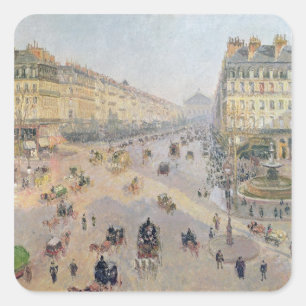 Pegatina Cuadrada Camille Pissarro el la avenida de L'Opera, Parí