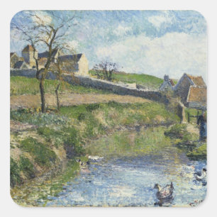 Pegatina Cuadrada Camille Pissarro el la granja en Osny, 1883