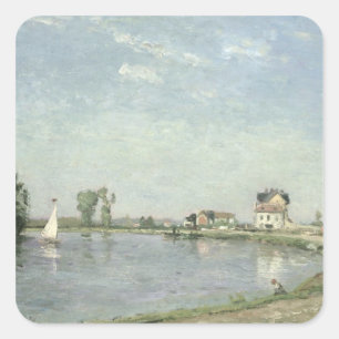 Pegatina Cuadrada Camille Pissarro En el borde del río, 1871
