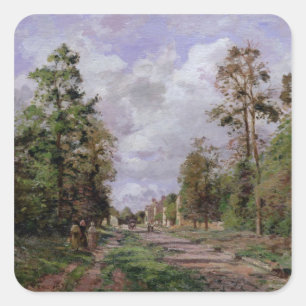 Pegatina Cuadrada Camille Pissarro La carretera a Louveciennes, 18