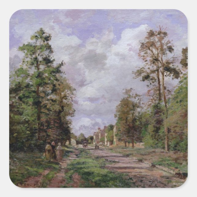 Pegatina Cuadrada Camille Pissarro | La carretera a Louveciennes, 18 (Anverso)
