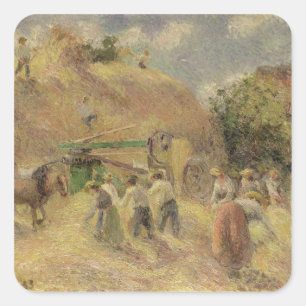 Pegatina Cuadrada Camille Pissarro   La cosecha, 1883