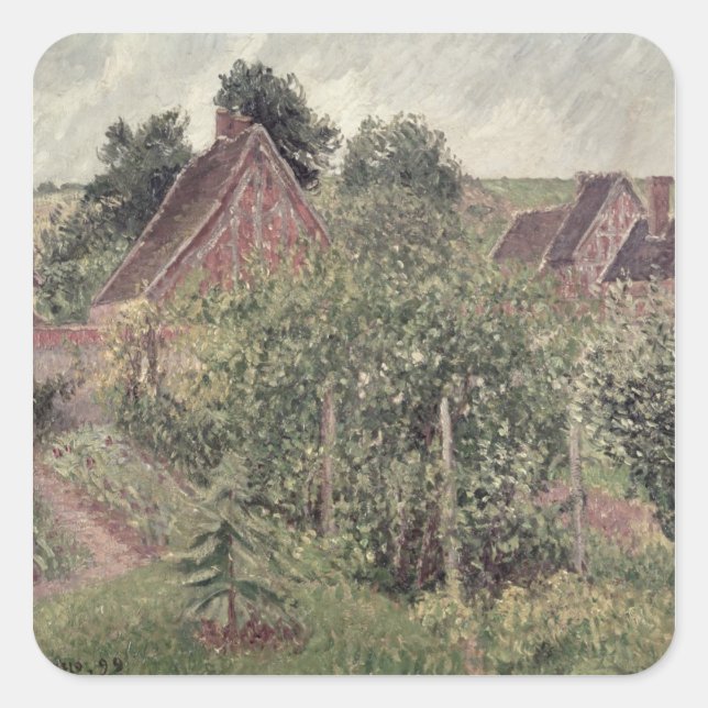 Pegatina Cuadrada Camille Pissarro | Paisaje con techos de cabaña, 1 (Anverso)